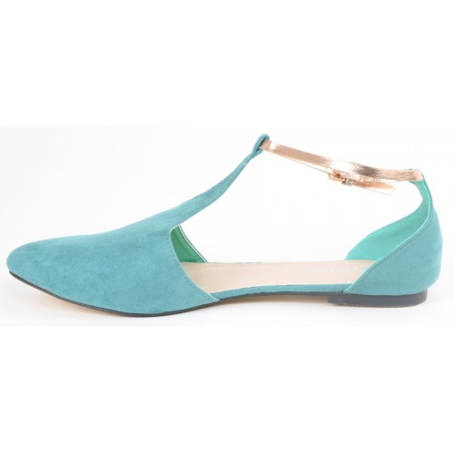 Estatos Suede Leather With Shiny Golden Strap Flat Green/Blue/Turquoise Sandals